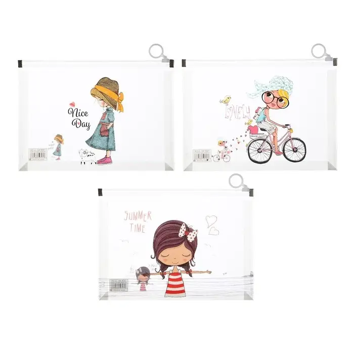 Папка-конверт на молнии формат А5, 180мкр, с рисунком Папка-конверт на молнии формат А5, 180мкр, с рисунком "Маленькая девочка", МИКС