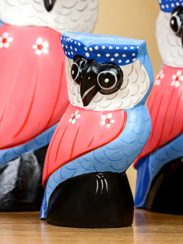 Набор сувенирный «Совы», h=18 см, h=14 см, h=11 см, дерево, розово-синий