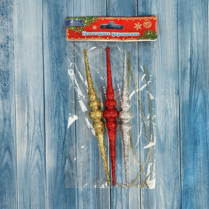 Украшение ёлочное Украшение ёлочное "Сосулька изящная" (набор 3 шт) 1,5х15 см, микс