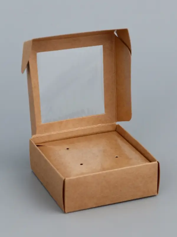 Коробка для бижутерии с PVC окном 8×8×3 см, крафт Коробка для бижутерии с PVC окном 8×8×3 см, крафт