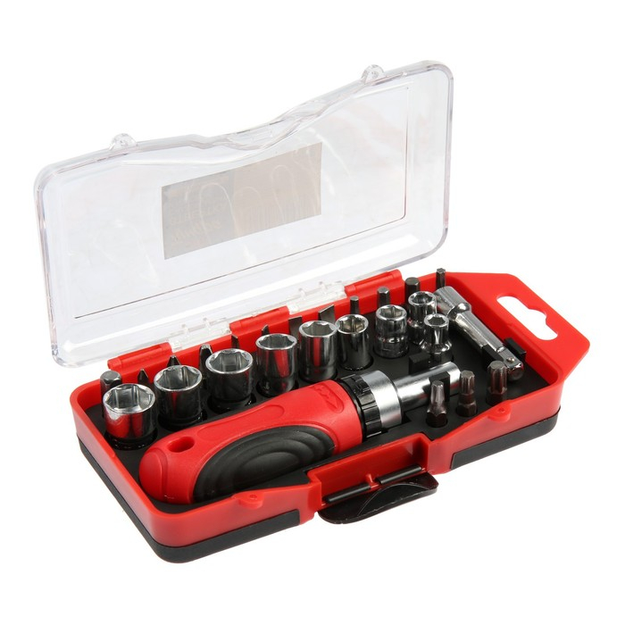 Отвертка с набором бит и головок ТУНДРА, реверсивная, 2К рукоятка, в кейсе, 26 предметов Отвертка с набором бит и головок ТУНДРА, реверсивная, 2К рукоятка, в кейсе, 26 предметов