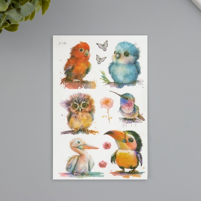 Татуировка на тело фосфорные с блёстками Татуировка на тело фосфорные с блёстками "Птички" 7,5х12 см