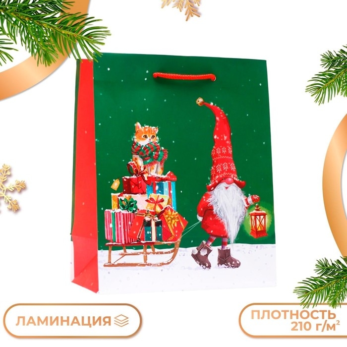 Новый год. Пакет подарочный Новый год. Пакет подарочный "Подарки на санях", 18 х 22,3 х 10 см.