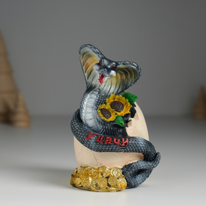 Копилка полистоун Копилка полистоун "Змея тёмная с подсолнухами и монетами" 7,2х6,5х11,2 см