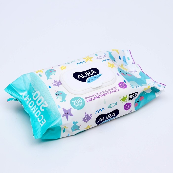 Влажные салфетки Aura Ultra Comfort, для детей, 200 шт. Влажные салфетки Aura Ultra Comfort, для детей, 200 шт.