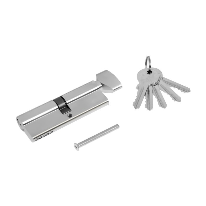 Цилиндровый механизм, 90 мм, с вертушкой, английский ключ, 5 ключей, цвет хром Цилиндровый механизм, 90 мм, с вертушкой, английский ключ, 5 ключей, цвет хром