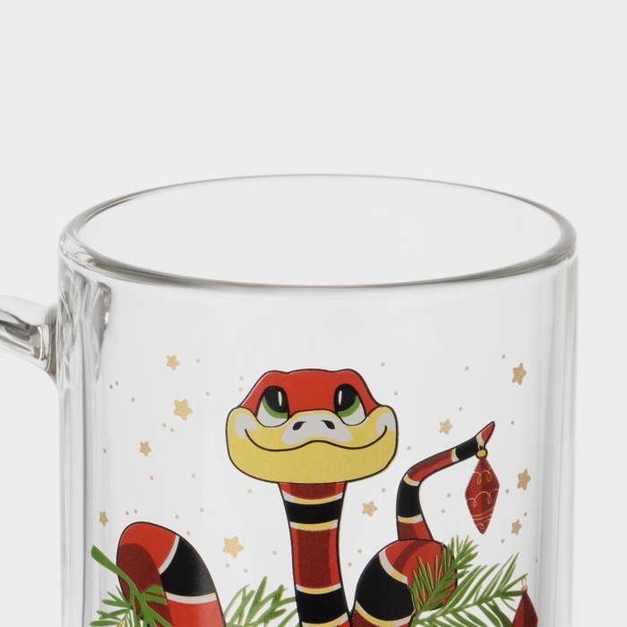 Кружка стеклянная чайная «Новогодние змейки», 320 мл, МИКС Кружка стеклянная чайная «Новогодние змейки», 320 мл, МИКС