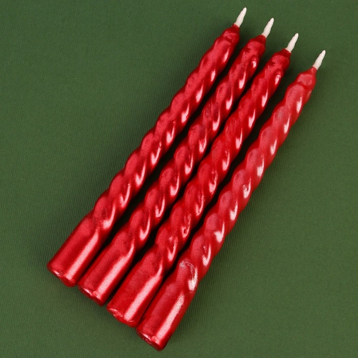 Новогодние свечи витые «Новый год: Счастья в Новом году», без аромата, набор 4 шт, высота 15 см