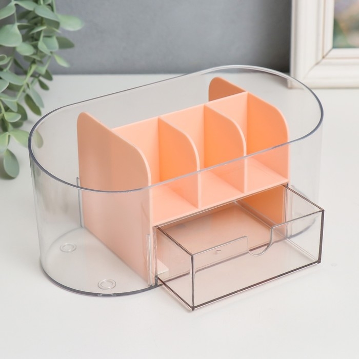 Шкатулка для косметики пластик Шкатулка для косметики пластик "Овальная с ящичком" розовая 8,5х19,5х9 см