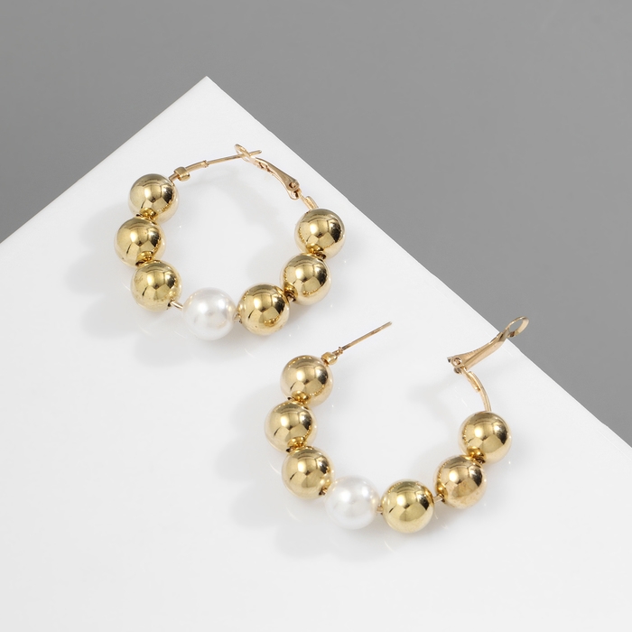 Серьги-кольца «Бусины» соединение, цвет белый в золоте Серьги-кольца «Бусины» соединение, цвет белый в золоте