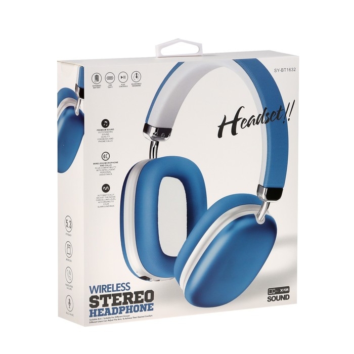 Наушники беспроводные RX-8, полноразмерные, микрофон, BT 5.3, AUX, 400 мАч, синие Наушники беспроводные RX-8, полноразмерные, микрофон, BT 5.3, AUX, 400 мАч, синие