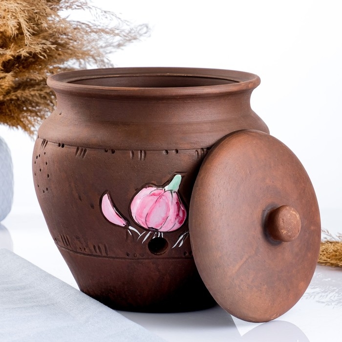 Банка для хранения чеснока  Банка для хранения чеснока "Роспись" молочение, 4л