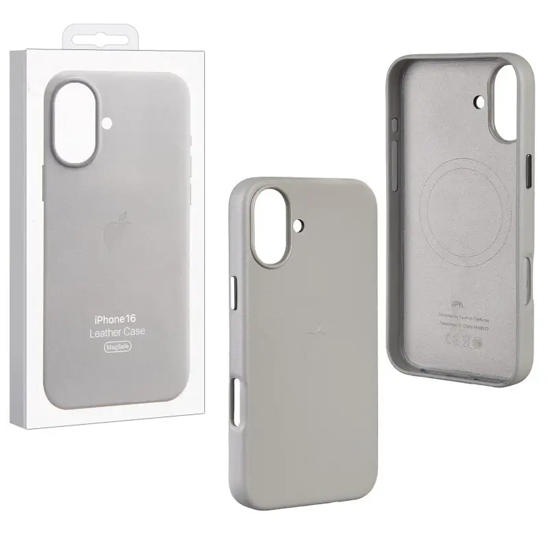 Чехол для iPhone 16 Leather Case 100% ORG (MagSafe) c LOGO Light Grey