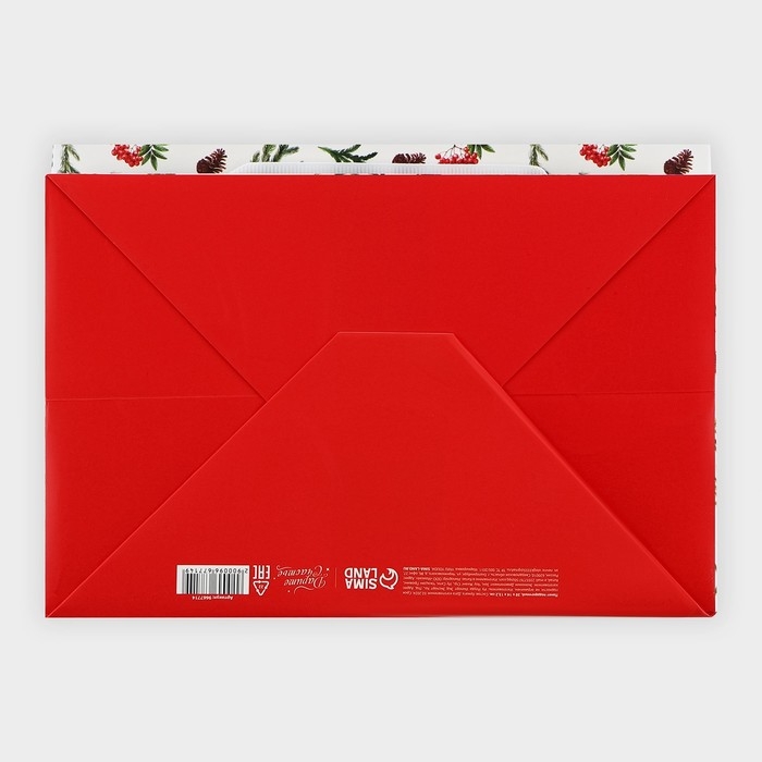 Пакет подарочный новогодний с широким дном «Снегири», 20 х 14 х 13.2 см, Новый год Пакет подарочный новогодний с широким дном «Снегири», 20 х 14 х 13.2 см, Новый год