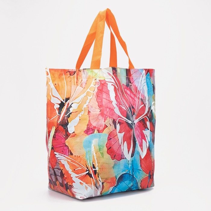 Сумка хозяйственная без застёжки, цвет разноцветный/оранжевый Сумка хозяйственная без застёжки, цвет разноцветный/оранжевый