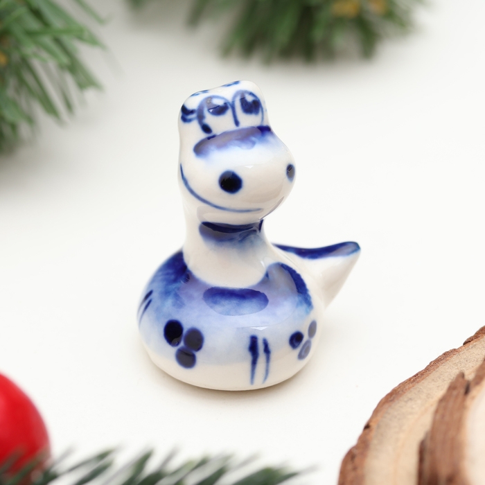 Новый год. Сувенир символ года Новый год. Сувенир символ года "Змея Пупс", гжель, 3,5 см