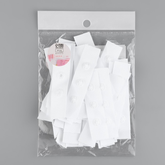 Застёжка для боди, d = 8 мм, 1,8 × 7 см, 20 шт, цвет белый Застёжка для боди, d = 8 мм, 1,8 × 7 см, 20 шт, цвет белый