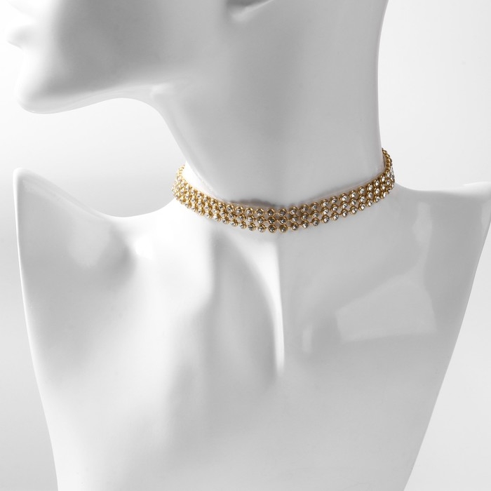 Чокер «Сетка» со стразами, узкий, цвет белый в золоте, 32 см Чокер «Сетка» со стразами, узкий, цвет белый в золоте, 32 см