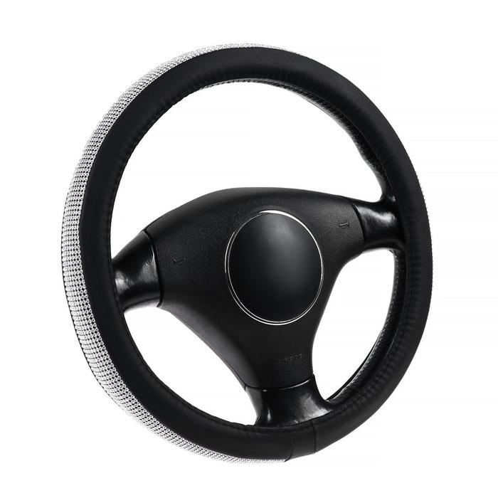 Оплетка на руль Cartage, кожа PU, стразы, размер 38 см, черный Оплетка на руль Cartage, кожа PU, стразы, размер 38 см, черный