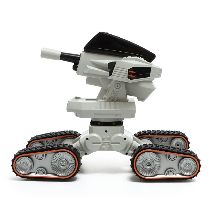 Танк «Луноход», радиоуправление, звук, стреляет гелевыми пулями, белый Танк «Луноход», радиоуправление, звук, стреляет гелевыми пулями, белый