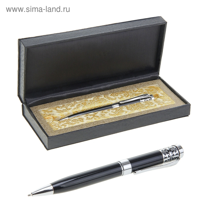 Ручка подарочная, шариковая  Ручка подарочная, шариковая "Гравюра"в кожзам футляре, чёрно-серебристая