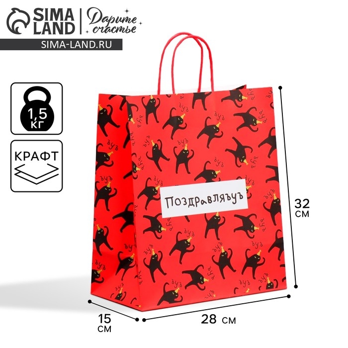 Пакет подарочный крафтовый, упаковка, «Поздравляю», 28 х 32 х 15 см Пакет подарочный крафтовый, упаковка, «Поздравляю», 28 х 32 х 15 см