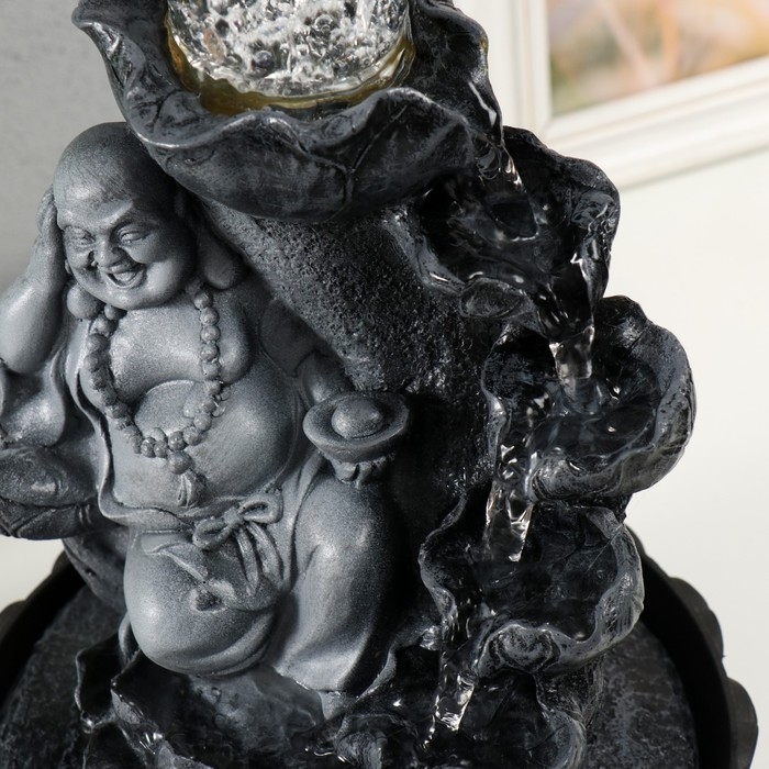 Фонтан настольный от сети, подсветка Фонтан настольный от сети, подсветка "Хотей в сером лежит на слитках золота" 21х21х30 см