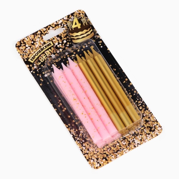 Набор свечей для торта  Набор свечей для торта "Спарк", 12 шт, 8 см, розовый и золотой металлик