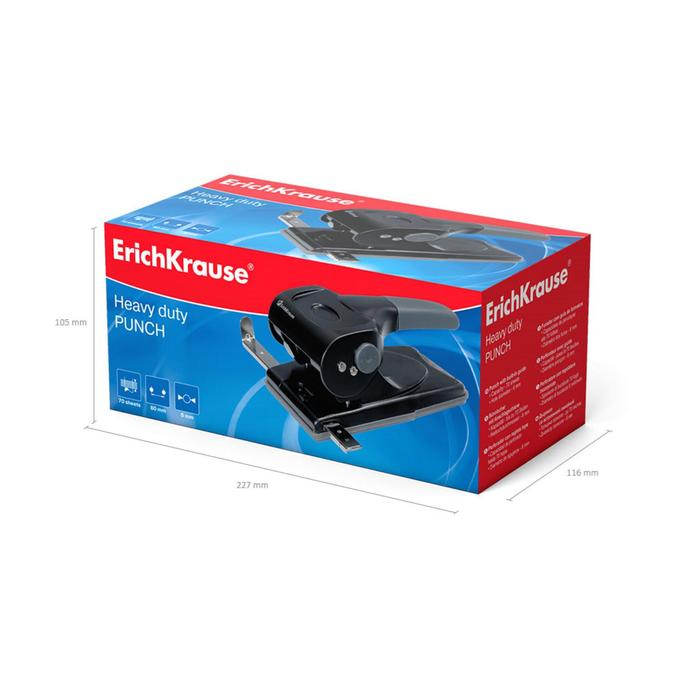 Дырокол мощный до 70 листов Erich Krause, с линейкой, серый, диаметр прокола 5.5мм, расстояние между проколами 80мм, чёрный Дырокол мощный до 70 листов Erich Krause, с линейкой, серый, диаметр прокола 5.5мм, расстояние между проколами 80мм, чёрный