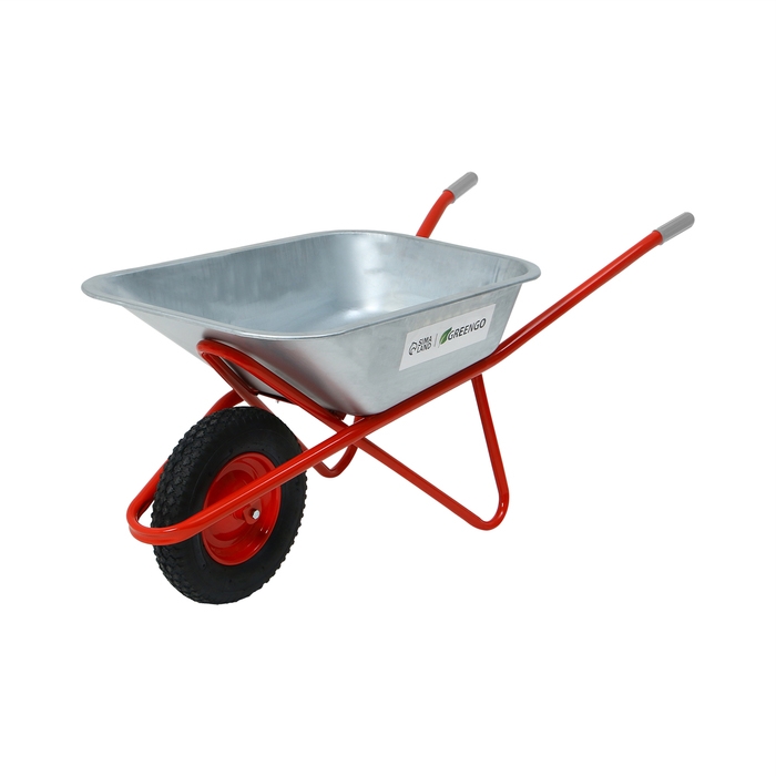 Тачка строительная, 1 пневмоколесо, груз/п 200 кг, объем 110 л, оцинкованный кузов 0,8 мм, Greengo Тачка строительная, 1 пневмоколесо, груз/п 200 кг, объем 110 л, оцинкованный кузов 0,8 мм, Greengo