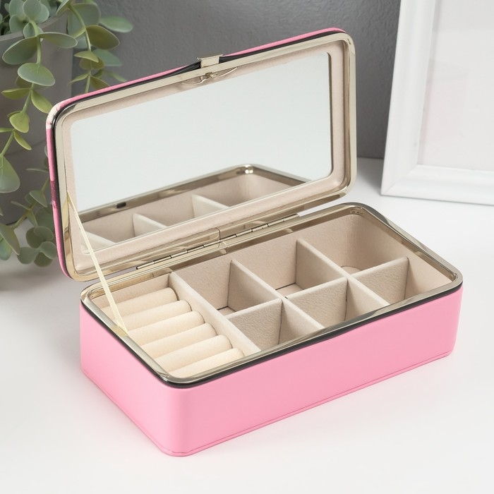 Шкатулка кожзам для украшений Шкатулка кожзам для украшений "Поцелуи" розовая 10х18х6 см