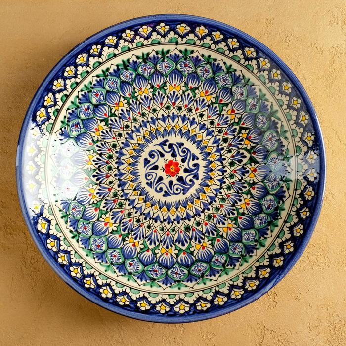 Ляган Риштанская Керамика  Ляган Риштанская Керамика "Узоры", 33 см, синий, глубокий