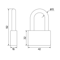 Замок навесной, тип 6, 6х50 мм, длинная дужка