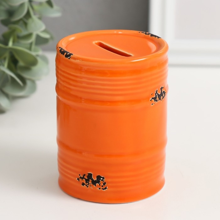 Копилка керамика Копилка керамика "Оранжевая бочка" 6,5х6,5х9 см