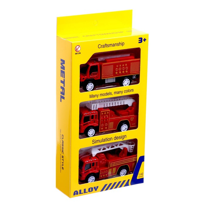 Набор металлических машин «Пожарная бригада», инерция, 3 штуки Набор металлических машин «Пожарная бригада», инерция, 3 штуки