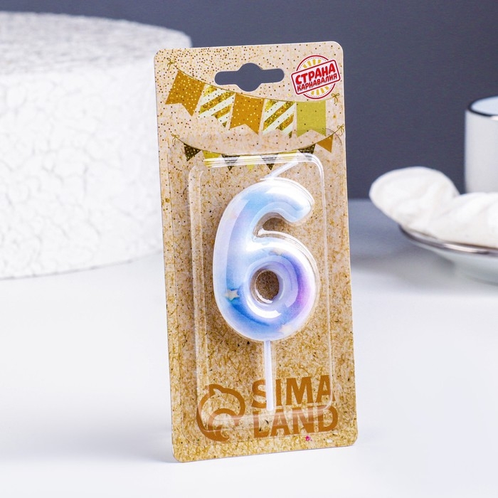 Свеча в торт на шпажке Свеча в торт на шпажке "Звездопад", цифра 6, 5,5 см
