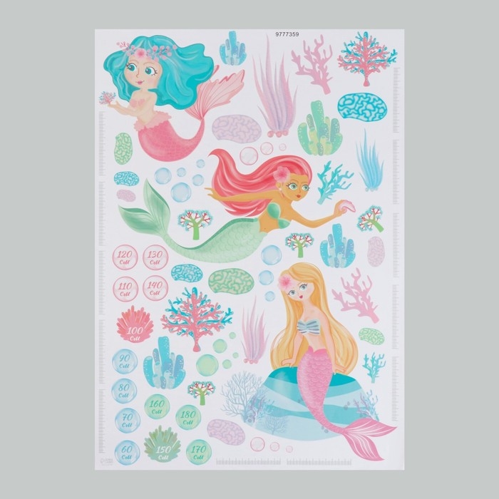 Наклейка интерьерная цветная ростомер  Наклейка интерьерная цветная ростомер "Русалочки" 50х70 см