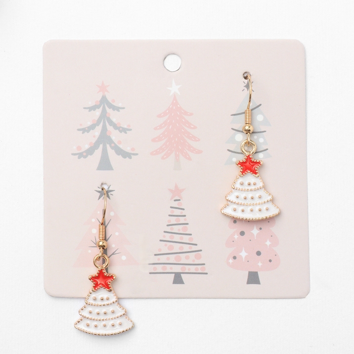 Новый год! Серьги «Новогодние» ёлочка в снегу, бело-красный в золоте Новый год! Серьги «Новогодние» ёлочка в снегу, бело-красный в золоте