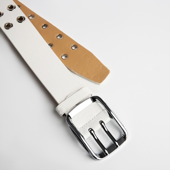 Ремень женский, ширина 4 см, люверсы, винт, пряжка металл, цвет белый Ремень женский, ширина 4 см, люверсы, винт, пряжка металл, цвет белый