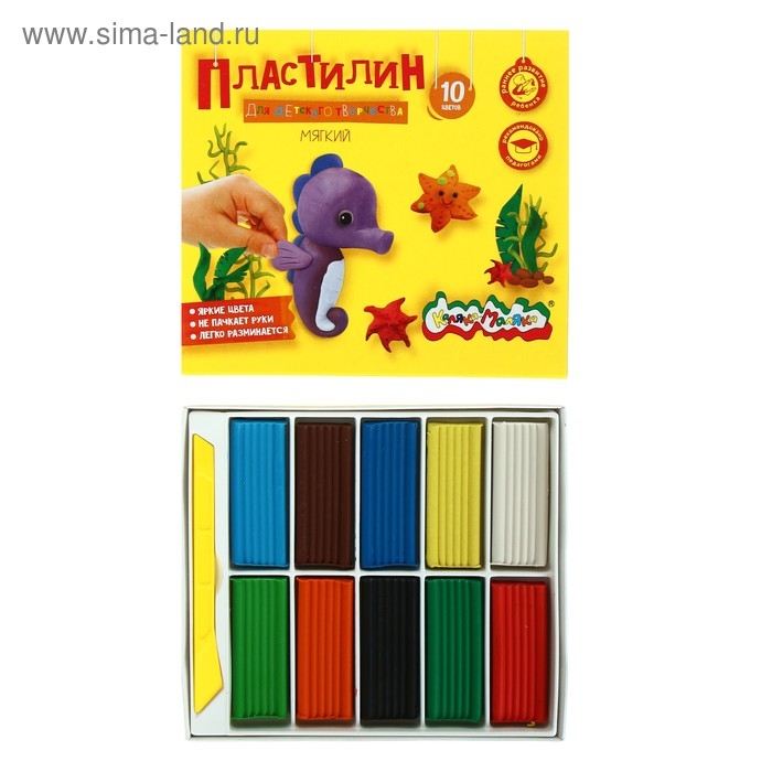 Пластилин 10 цветов 150 г  Пластилин 10 цветов 150 г "Каляка-Маляка", со стеком