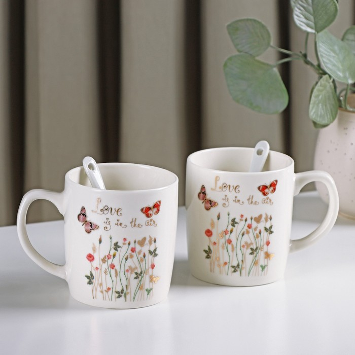 Набор кружек керамических с ложками &laquo;Весна&raquo;, 2 предмета: 200 мл, рисунок МИКС