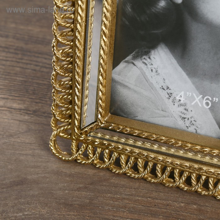 Фоторамка полистоун 10х15 см Фоторамка полистоун 10х15 см "Петельки" золото с зеркалом 20,7х15,7 см