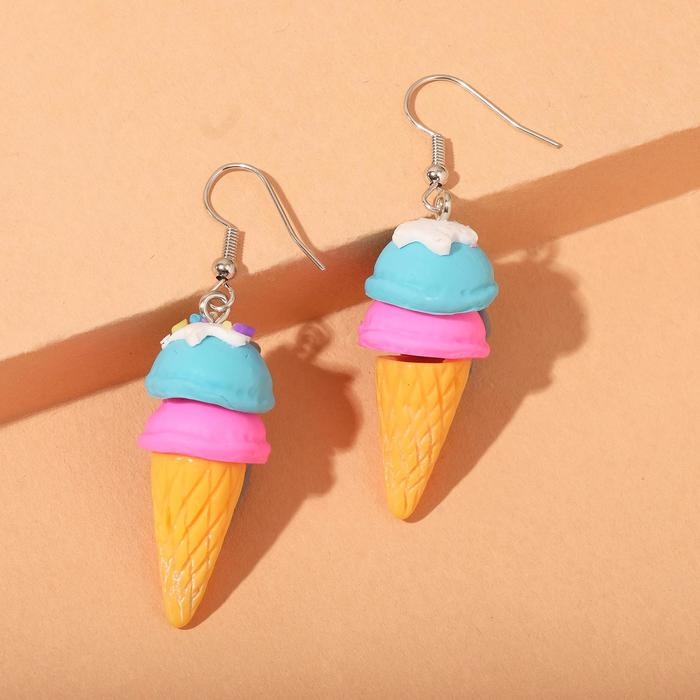 Серьги ассорти «Сладости» мороженое в рожке, цвет розово-голубой Серьги ассорти «Сладости» мороженое в рожке, цвет розово-голубой