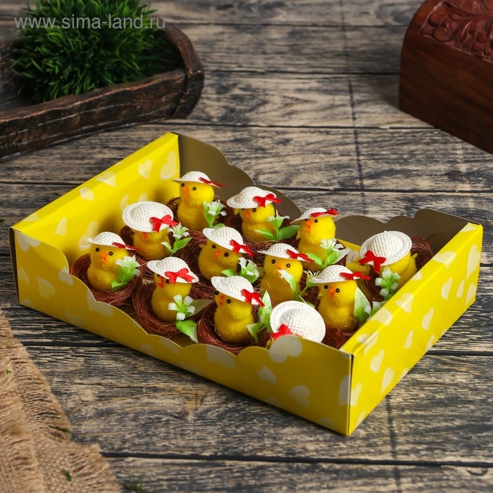 Сувенир пасхальный Сувенир пасхальный "Цыпа в шляпке в гнезде с цветочками" набор 12 шт 5х5х5 см