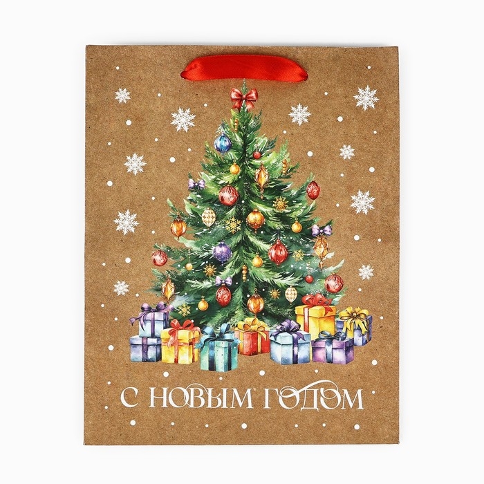 Пакет подарочный новогодний крафтовый вертикальный «С Новым годом», ёлка, MS 18 х 23 х 10 см, Новый год Пакет подарочный новогодний крафтовый вертикальный «С Новым годом», ёлка, MS 18 х 23 х 10 см, Новый год