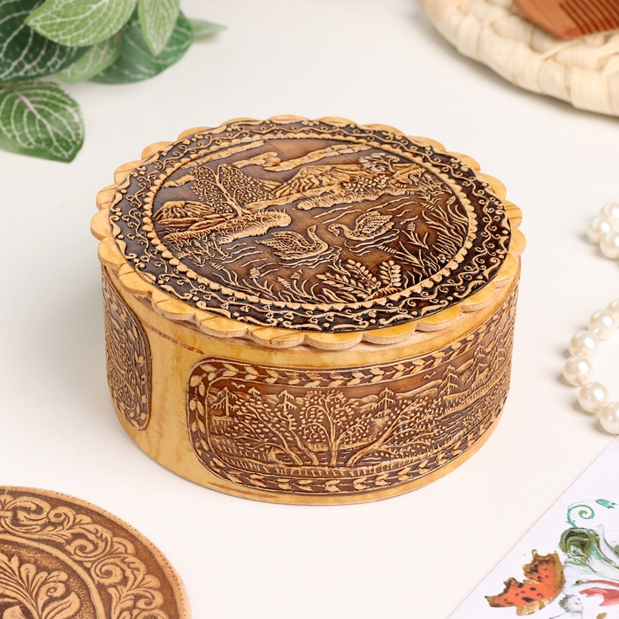 Шкатулка  Шкатулка "Лебеди", 100 х 40 мм, береста