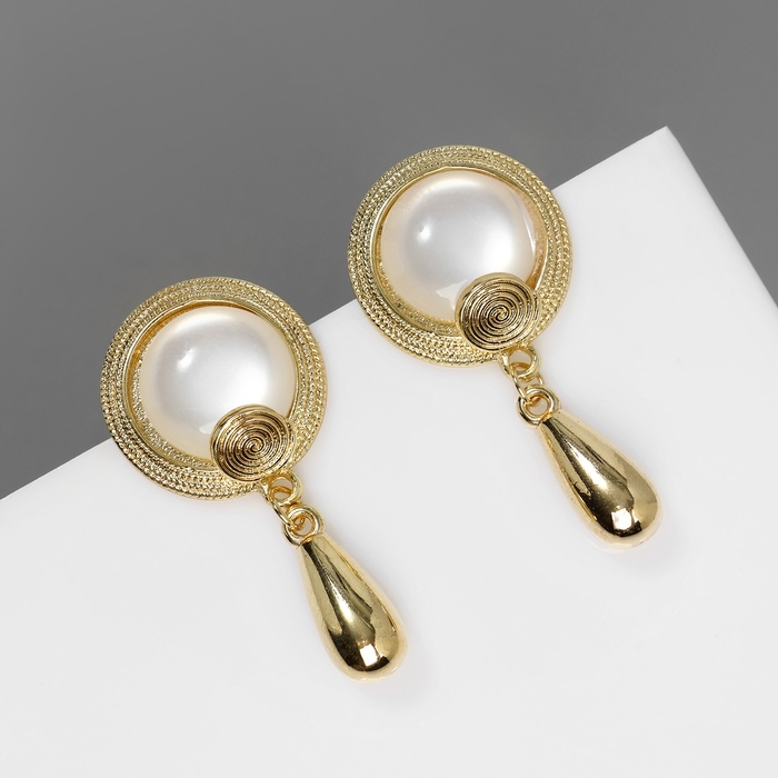 Серьги с жемчугом Серьги с жемчугом "Капли" буря, цвет золото