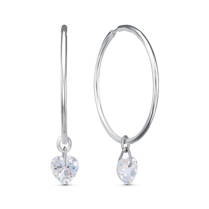 Серьги-кольца «Невесомость» сердце, посеребрение, цвет белый d=3,5 Серьги-кольца «Невесомость» сердце, посеребрение, цвет белый d=3,5