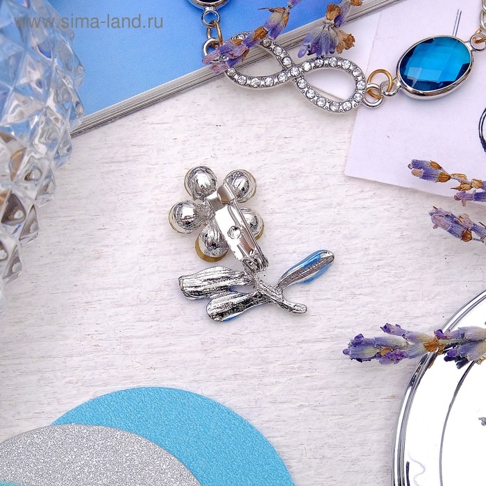 Брошь «Цветочек» малая, цвет голубой в серебре Брошь «Цветочек» малая, цвет голубой в серебре