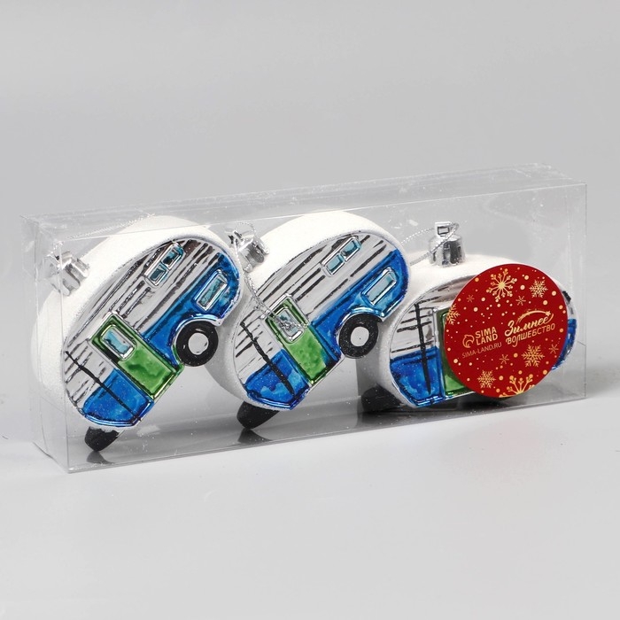 Набор украшений пластик 3 шт Набор украшений пластик 3 шт "Фургончики" 4х7 см, синий
